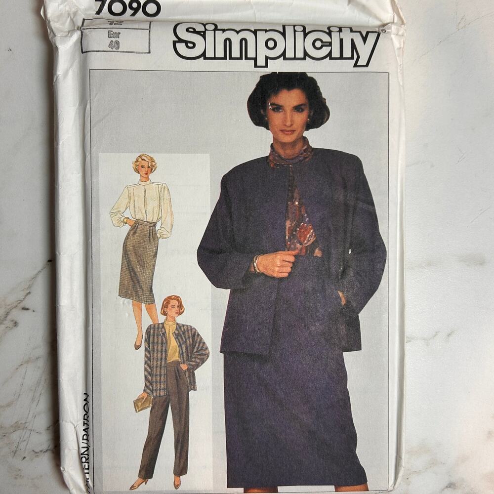Vintage Simplicity 7090 Sewing Pattern Size 12 Blouse Skirt Pants Jacket 1985